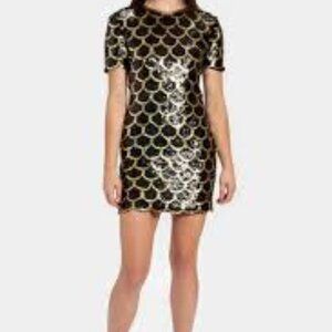 Vintage golden black scallop sequins mini dress